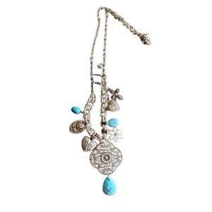 Eclectic necklace hearts cross flower silver tone turquoise hippie boho …